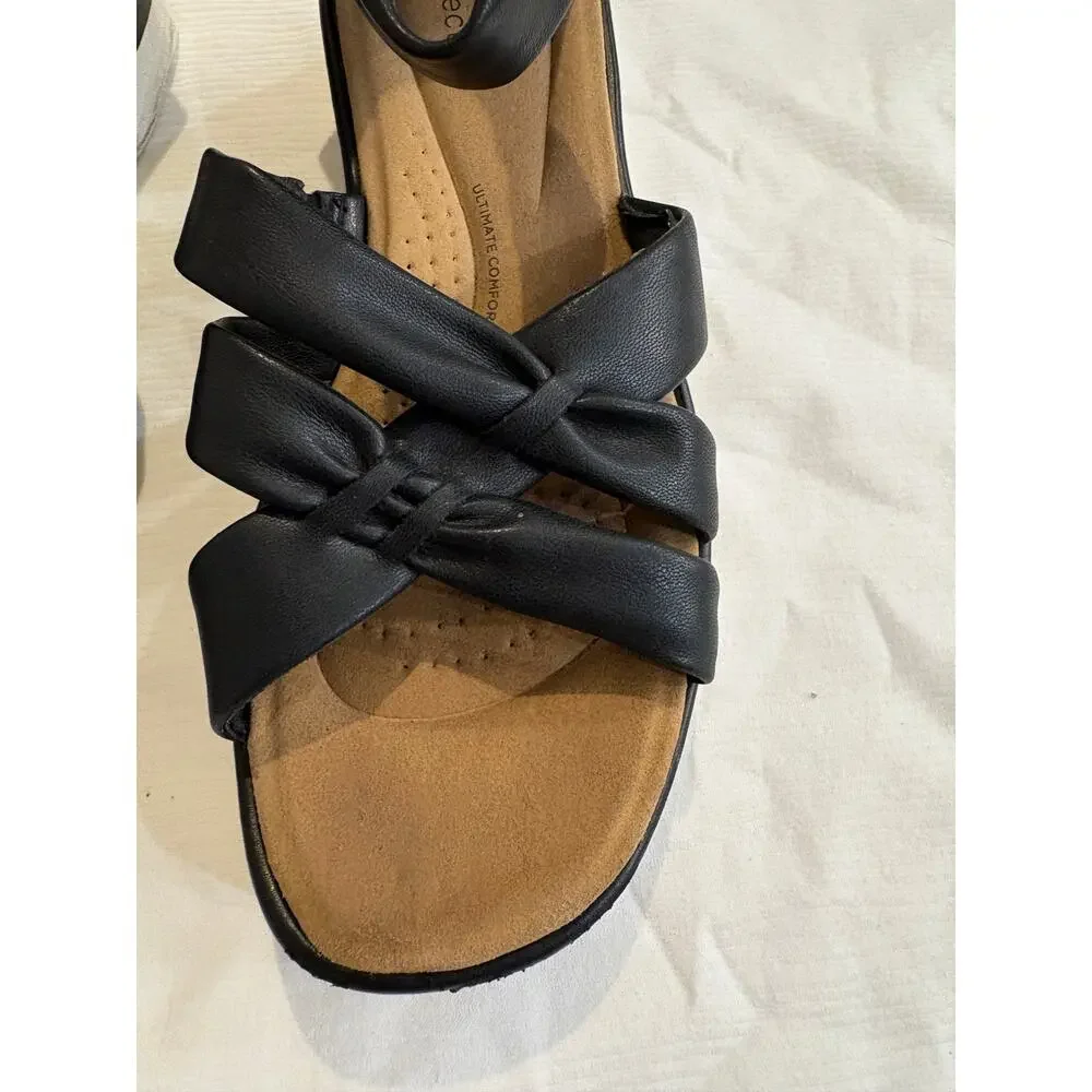 Clarks Strappy Sandals Black Clara Rae Ankle Strap Comfort Zip Womens 8 M
